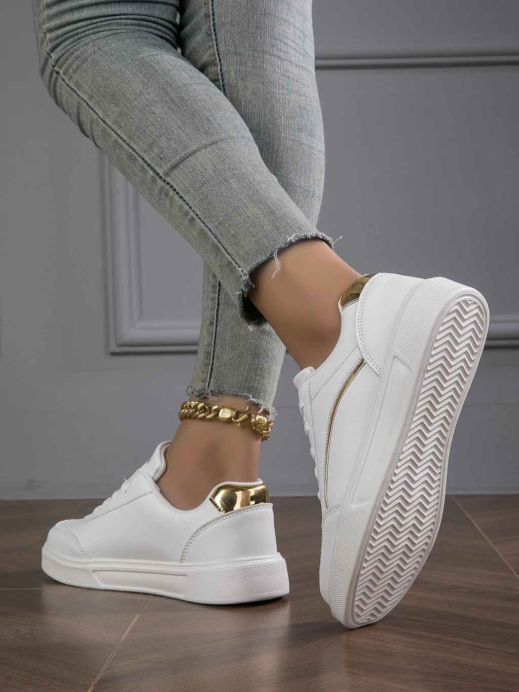 Baasploa Zapatillas de deporte informales para mujer Zapatillas de plataforma de cuero para mujer Zapatos de skate cómodos clásicos antideslizantes