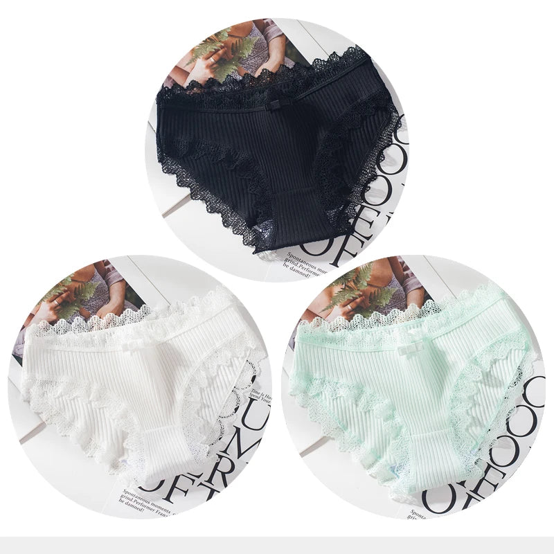 Bragas de algodón para mujer, bragas de encaje sexis, bragas de Color sólido para niñas, juego de ropa interior, ropa interior, Dropshipping 3 unids/lote