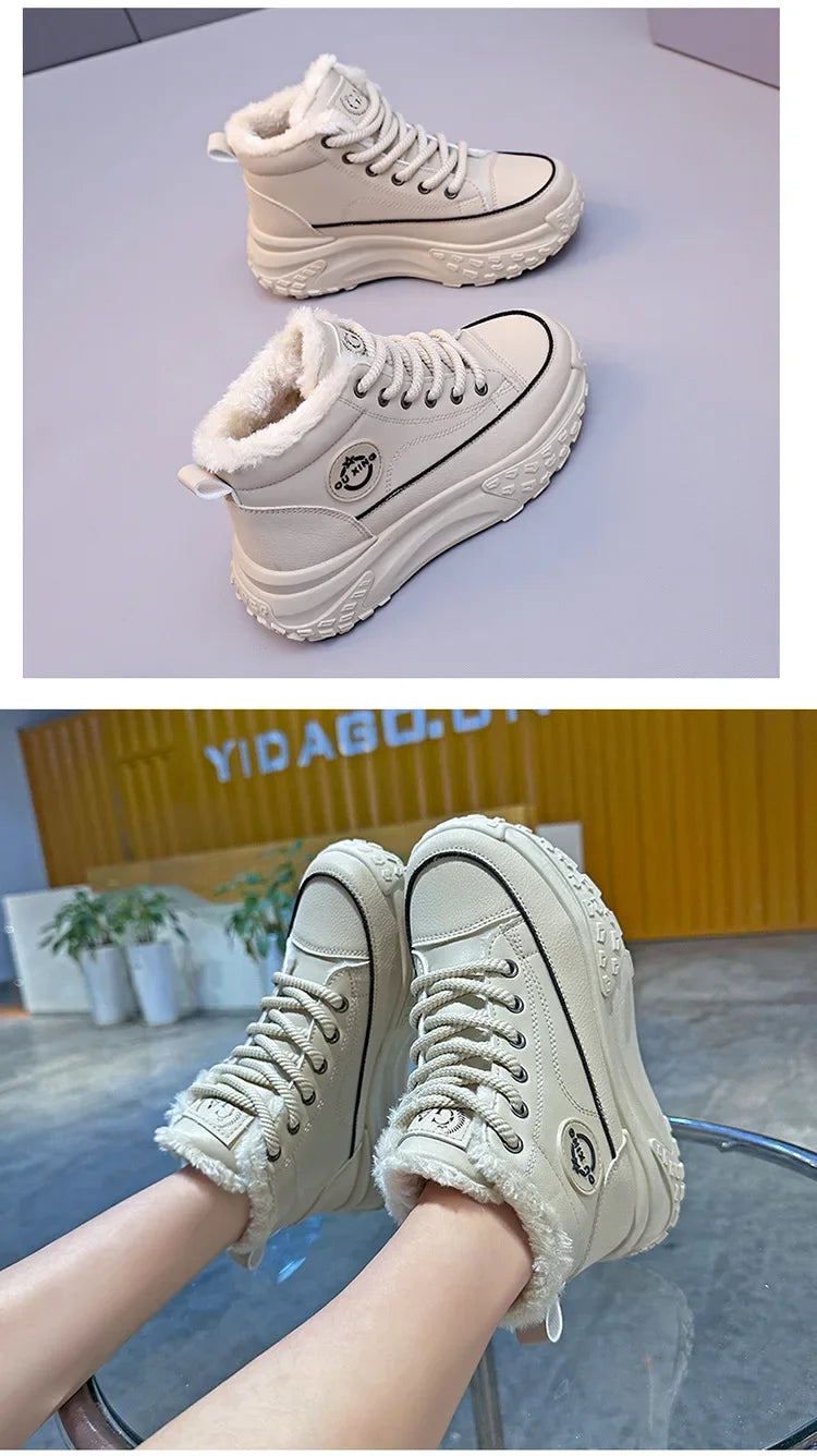 Botas planas de nuevo estilo para mujer, zapatos de algodón cálidos y gruesos con forro polar, zapatos blancos pequeños de alta calidad, Hx-q037, invierno 2023