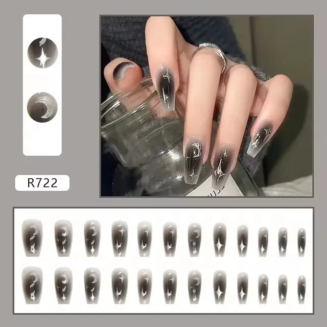 Dulce francés 24 Uds. De uñas postizas degradadas rosas, manicura de dedos artificiales brillantes, uñas postizas reutilizables para mujeres