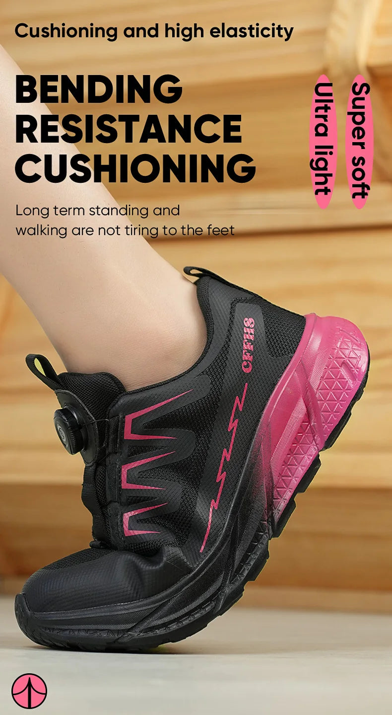 Zapatos de seguridad para mujer, botas de trabajo con punta de acero, zapatillas deportivas transpirables a prueba de perforaciones, botas de seguridad cómodas para construcción