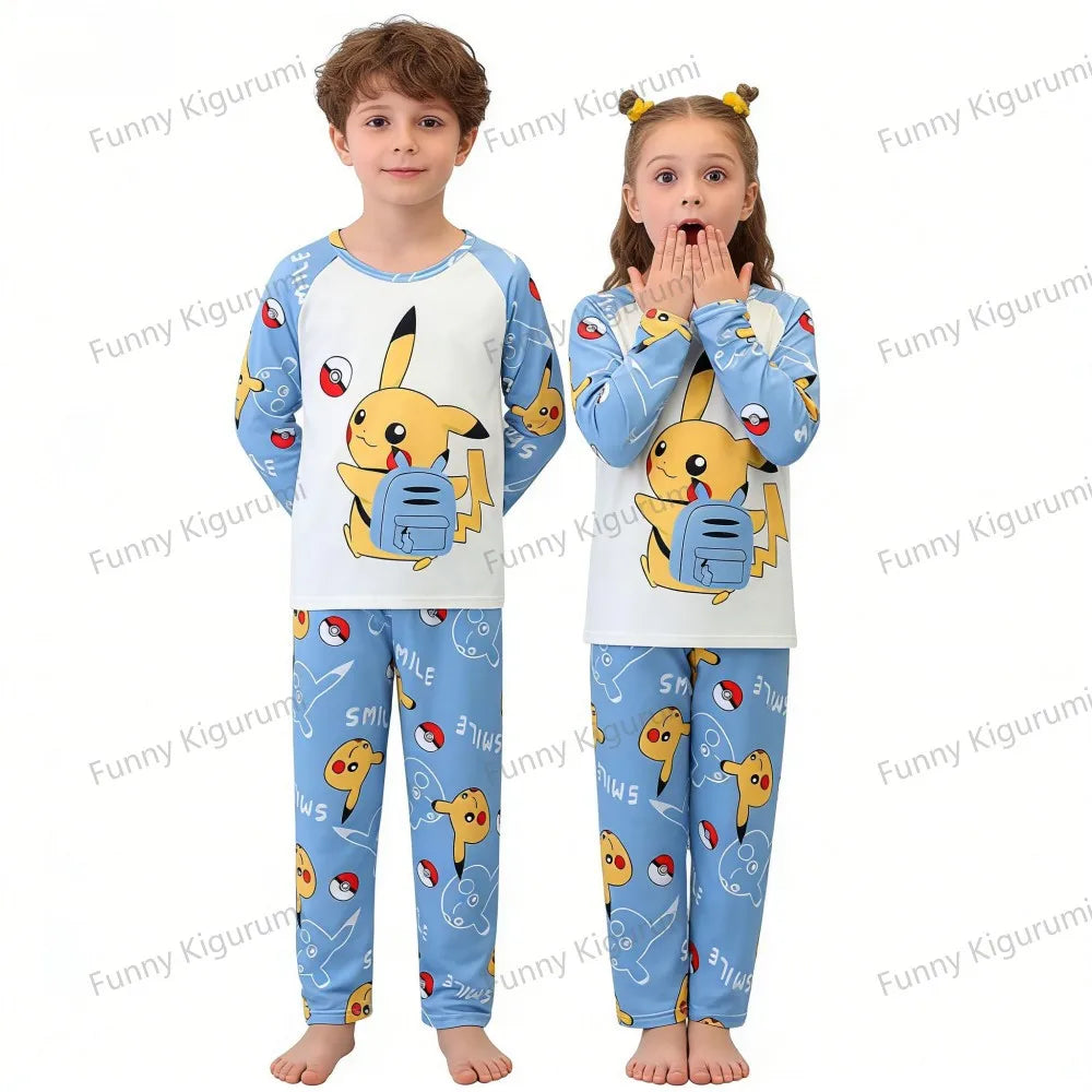 Pijamas de dibujos animados para niños de 3 a 5, 7, 9, 11 y 13 años, conjuntos de ropa para el hogar para niños, pijamas de Pikachu de manga larga para niñas, ropa de descanso para adolescentes