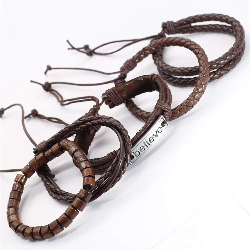 Juego de 10 Pulseras de Cuero Trenzado Negras, Hechas a Mano, para Hombre y Mujer, Pulseras de Moda, Joyería al por Mayor, Regalo