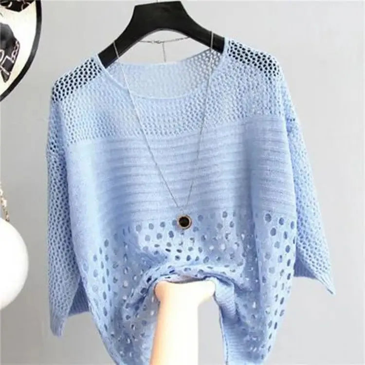 Primavera y novedad de verano, chaleco tejido de seda de hielo, Top calado, parte inferior fina, ropa de calle, camisa para mujer