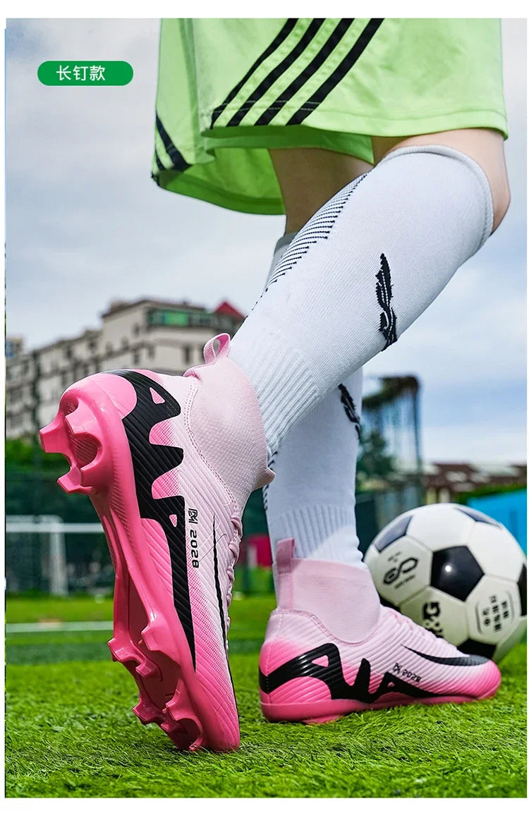 Zapatos de fútbol rosas a la moda para hombre, botas de fútbol ligeras profesionales con calcetín, zapatillas de fútbol originales antideslizantes para exteriores