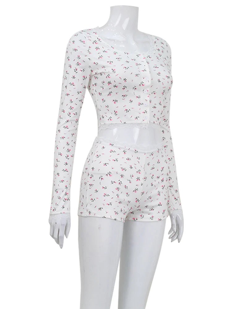 Ahagaga-chándal estampado Sexy para mujer, ropa de dormir Regular informal con cuello redondo, conjuntos de traje ajustados de 2 piezas (altops + pantalones cortos)