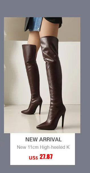 Botas por encima de la rodilla para mujer, tacones altos sexys, color negro, con cremallera lateral, botas altas hasta el muslo, zapatos femeninos, talla 46