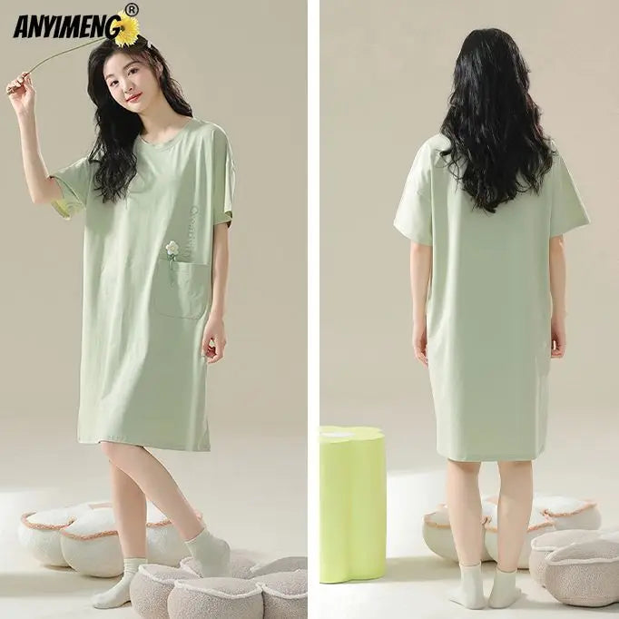 100% ALGODÓN! Camisón de verano para mujer de talla grande M-4XL, nuevo camisón antibacteriano HQ, camisón de manga corta, vestido informal