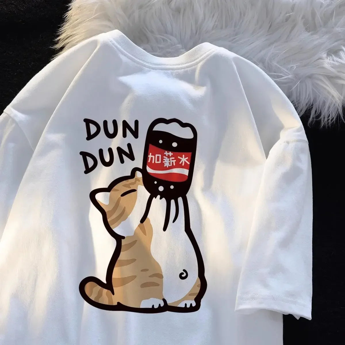 Camiseta con estampado de gatito de dibujos animados de tendencia retro de verano divertido estilo Chinoiserie, hombres y mujeres amantes del diseño suelto pantalón corto casual de manga
