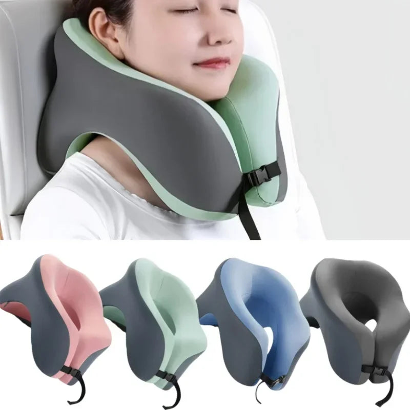 Almohada de viaje portátil en forma de U, almohadas para dormir de espuma viscoelástica, almohada para siesta en la oficina, cojín para el cuello de avión y coche, soporte ergonómico para la cabeza