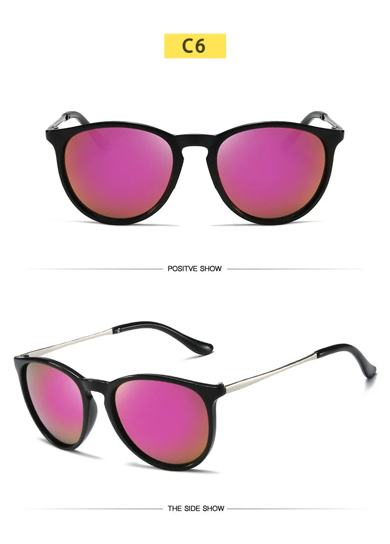 Gafas de sol clásicas con montura metálica populares, gafas de sol redondas para hombres y mujeres, gafas de sol con película reflectante para hombres y mujeres ﻿