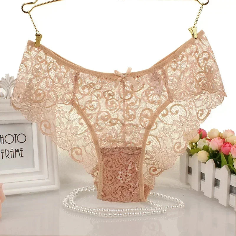 Bragas de encaje sexis de talla grande, lencería para mujer, bragas de encaje transparente transpanrent brillantes, talla grande brasileña femenina S M L XL de talla grande