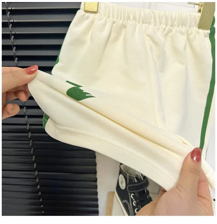 Traje de manga corta para niños, conjunto a rayas para niñas y niños, Tops de verano + ropa corta para bebés, novedad de 2024