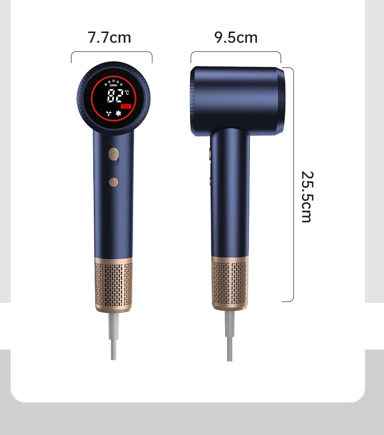 Secador de Pelo Portátil de Alta Velocidad con Iones Negativos para Uso Doméstico, Sin Aspas, Silencioso, Ligero, Cuidado del Cabello, Motor BLDC de 1500W, Pantalla Digital