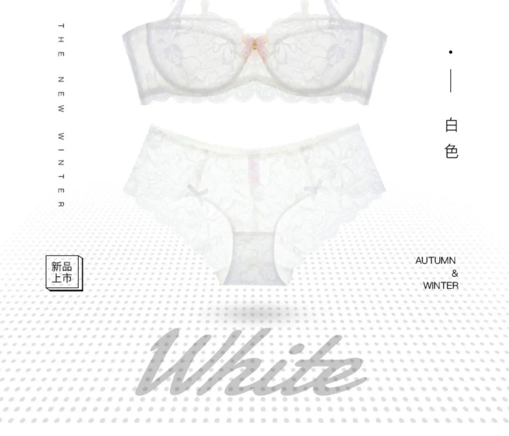 MOYISU-Conjunto de lencería de verano, sujetador minimalista de encaje francés transparente, bragas, ropa interior Sexy ultrafina para mujer, busto grande, bragas y sexys