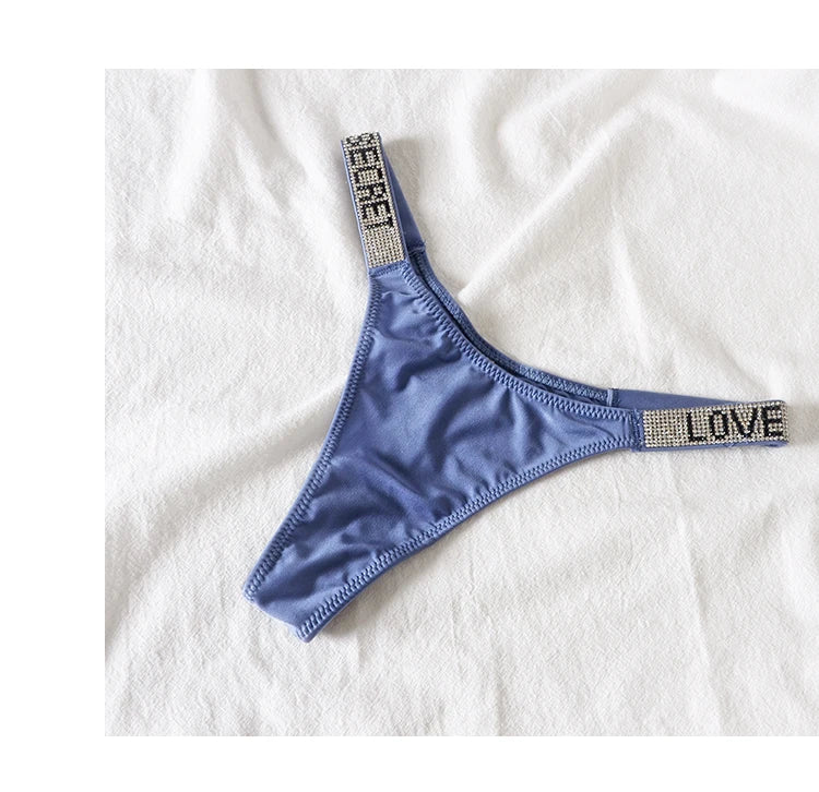 Tangas sexis de cintura baja para mujer, bragas con diamantes de imitación y letras, Tanga deportiva, pantalones cortos, calzoncillos con espalda en T, talla S-XL para Fitness