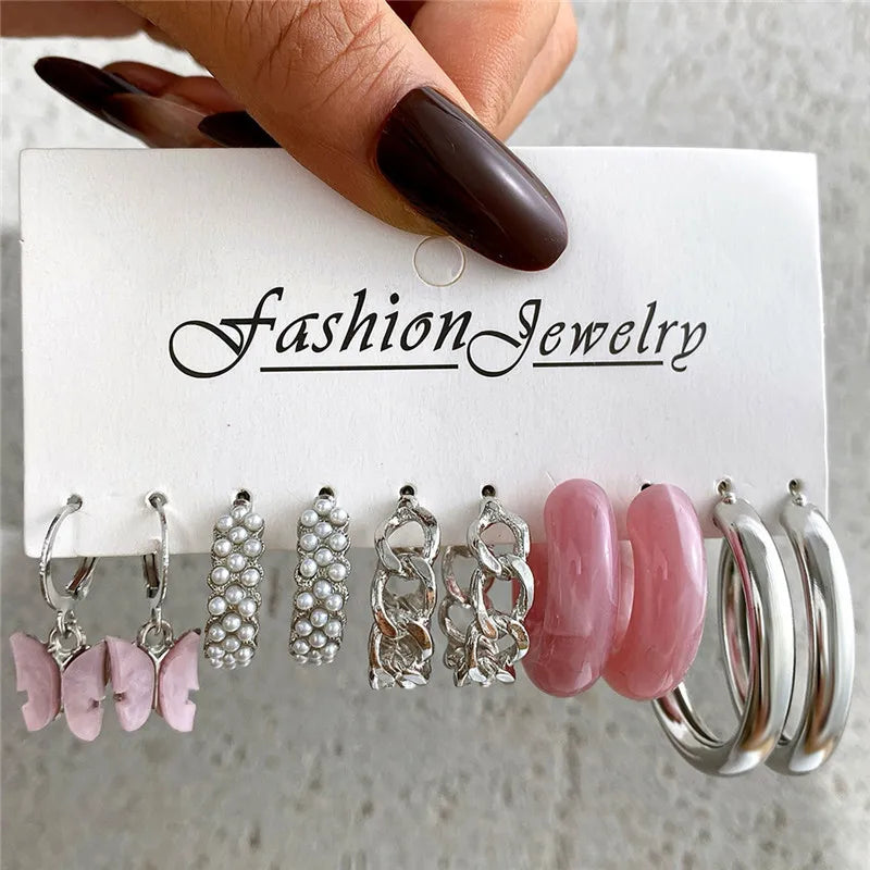 Conjunto de pendientes de aro bohemios de círculo grande para mujer, pendiente de perla Vintage bohemio de Color dorado, pendientes de circonita con forma de corazón, regalos de joyería
