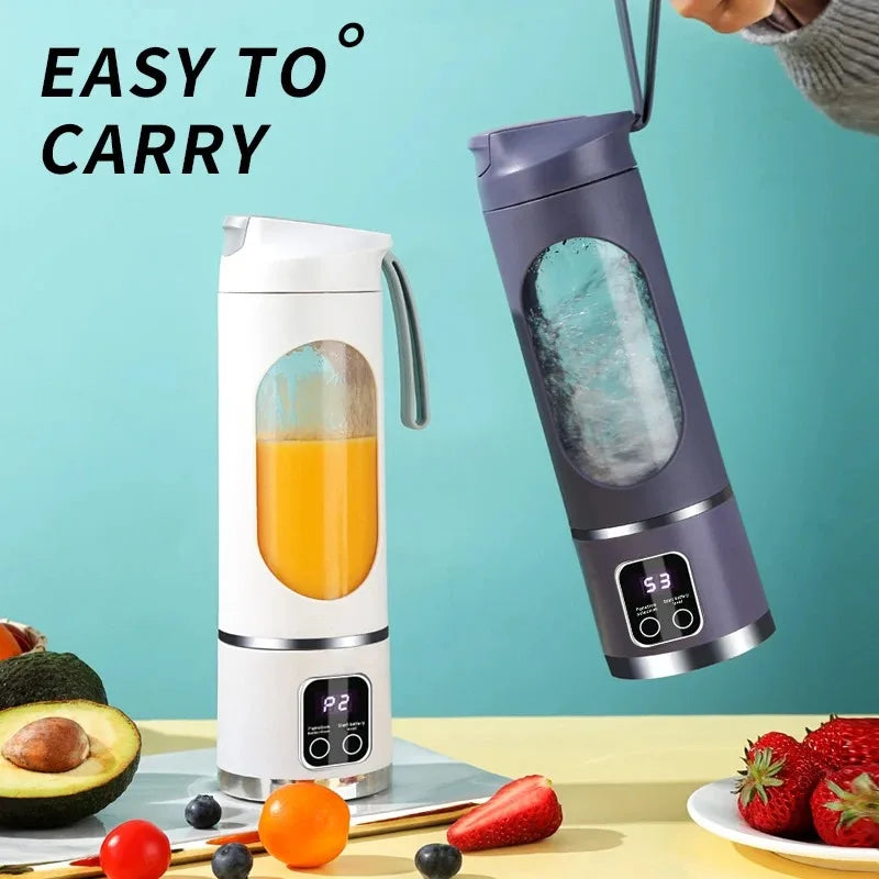 Exprimidor de frutas portátil de 10 hojas, capacidad de 450ml, 3 engranajes, licuadora recargable por USB, trituradora de hielo para batidos y batidos, taza exprimidora