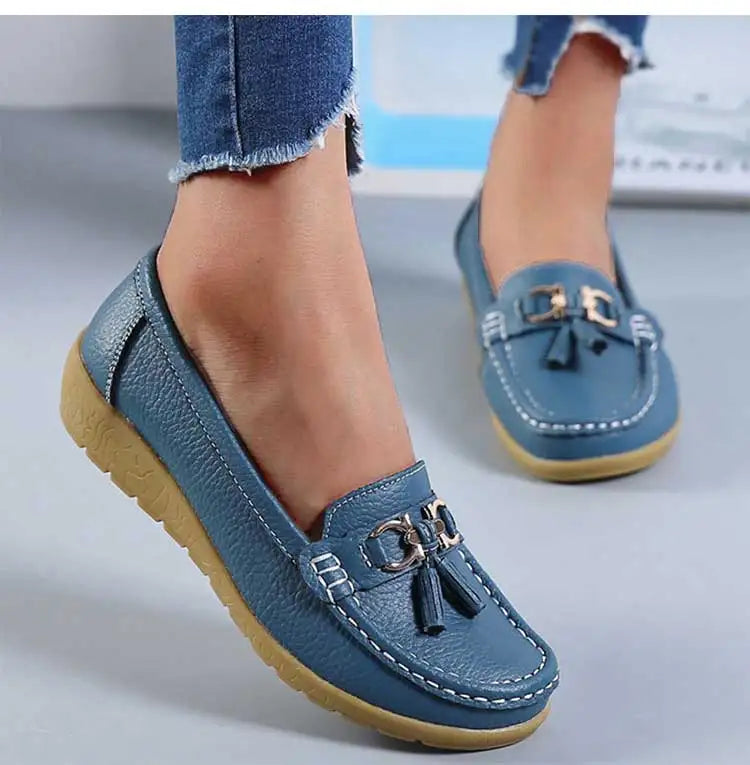 Zapatos de Mujer, mocasines de enfermera, Zapatos planos clásicos, Zapatos planos cómodos para Mujer, calzado informal de cuero blanco para Mujer