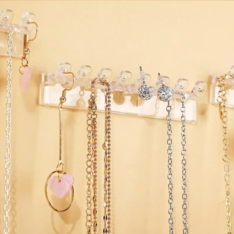 Organizadores de collares transparentes, colgantes, soporte de plástico para pendientes y collares, organizadores de pared para pulseras, anillos y pendientes H8WF