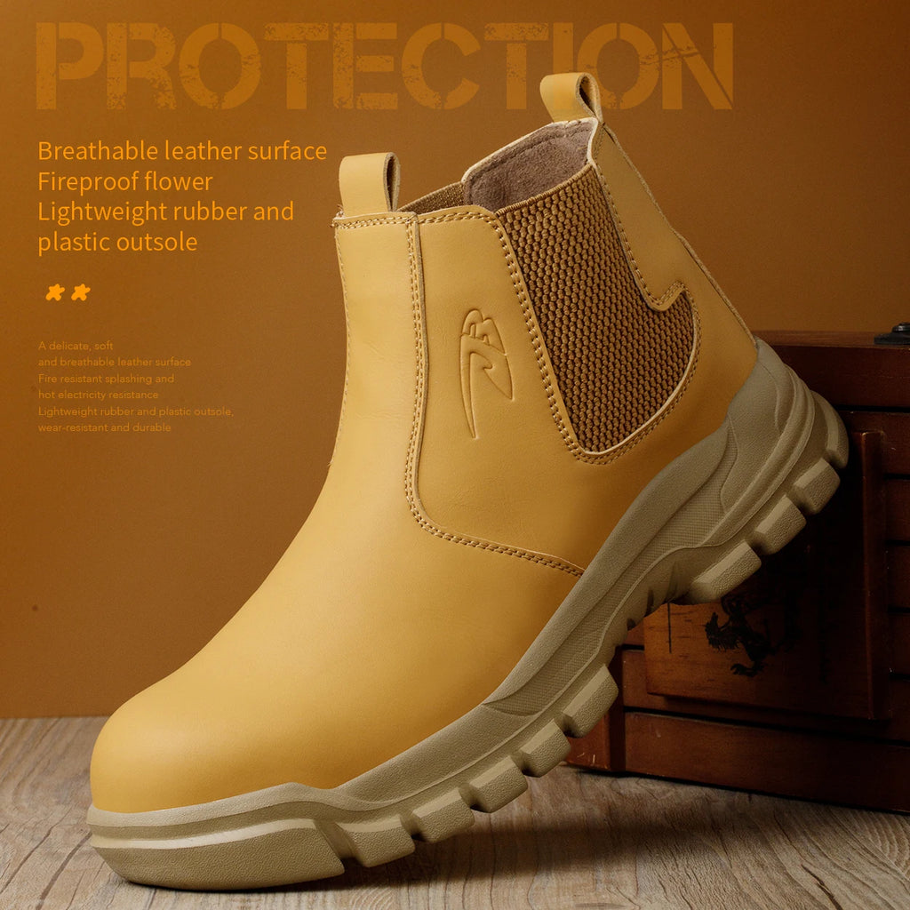 Botas de trabajo de seguridad impermeables para hombre, zapatos con punta de acero, botas tácticas de senderismo y aventura al aire libre, antiimpacto y antipinchazos