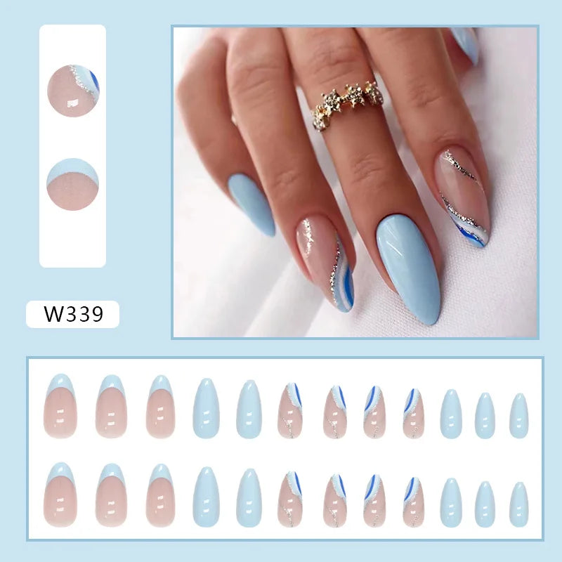 Dulce francés 24 Uds. De uñas postizas degradadas rosas, manicura de dedos artificiales brillantes, uñas postizas reutilizables para mujeres