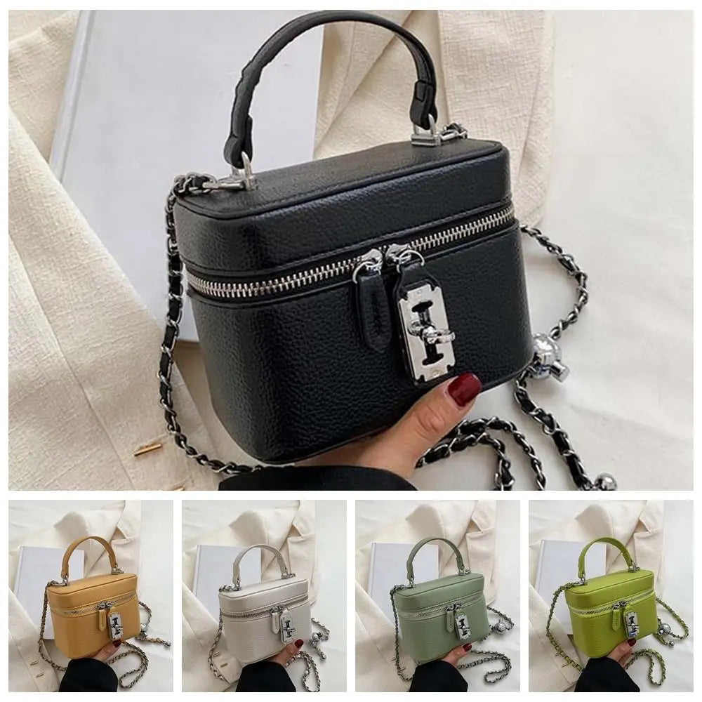 Bolso de mano cuadrado compacto con textura granulada, cierre de cremallera, estilo macaron, de cuero vegano, construcción sólida.