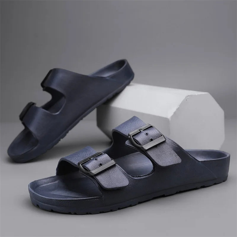 Zapatillas suaves ajustables de verano para hombre, chanclas planas de EVA con forma de nube, sandalias ligeras antideslizantes de Color sólido para playa de talla grande