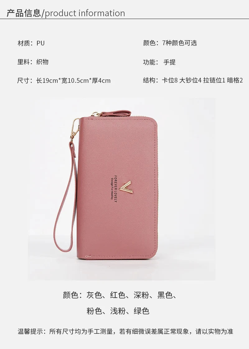 Cartera larga para mujer, monederos con borlas, tarjetero, billeteras con doble cremallera, bolso de mano de cuero Pu, bolso de lujo para dinero y teléfono
