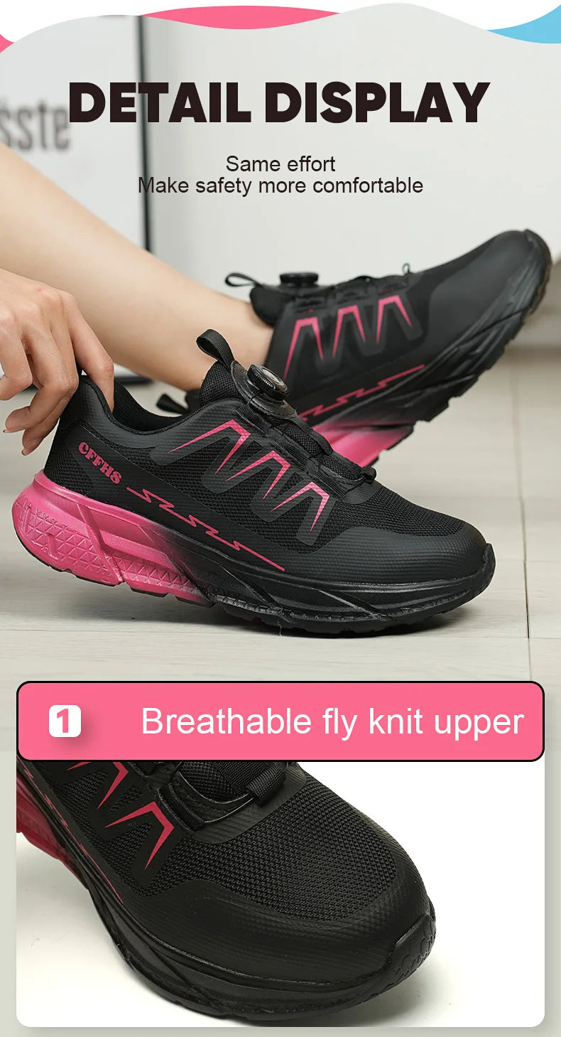 Zapatos de seguridad para mujer, botas de trabajo con punta de acero, zapatillas deportivas transpirables a prueba de perforaciones, botas de seguridad cómodas para construcción