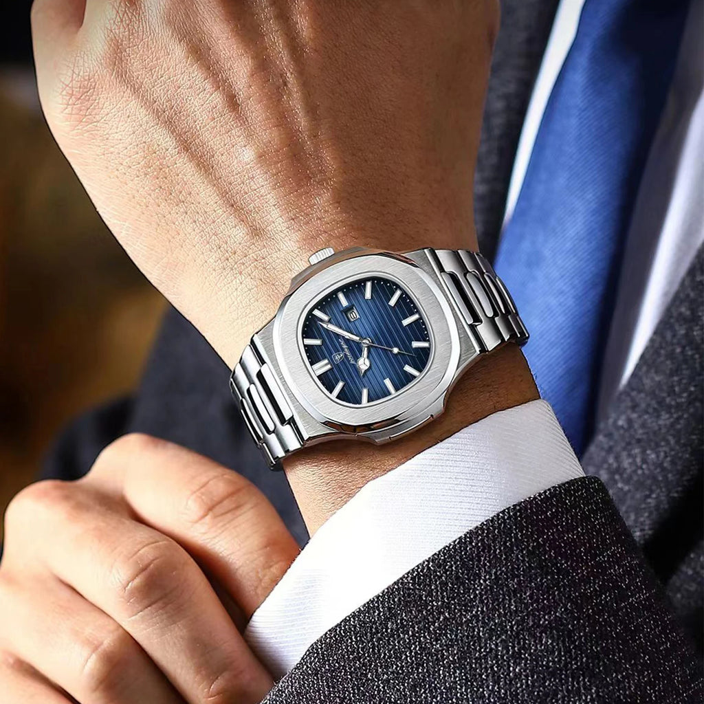 Reloj de pulsera cuadrado de lujo POEDAGAR para hombre, resistente al agua, luminoso, con fecha, de acero inoxidable, deportivo, de cuarzo, para hombre.