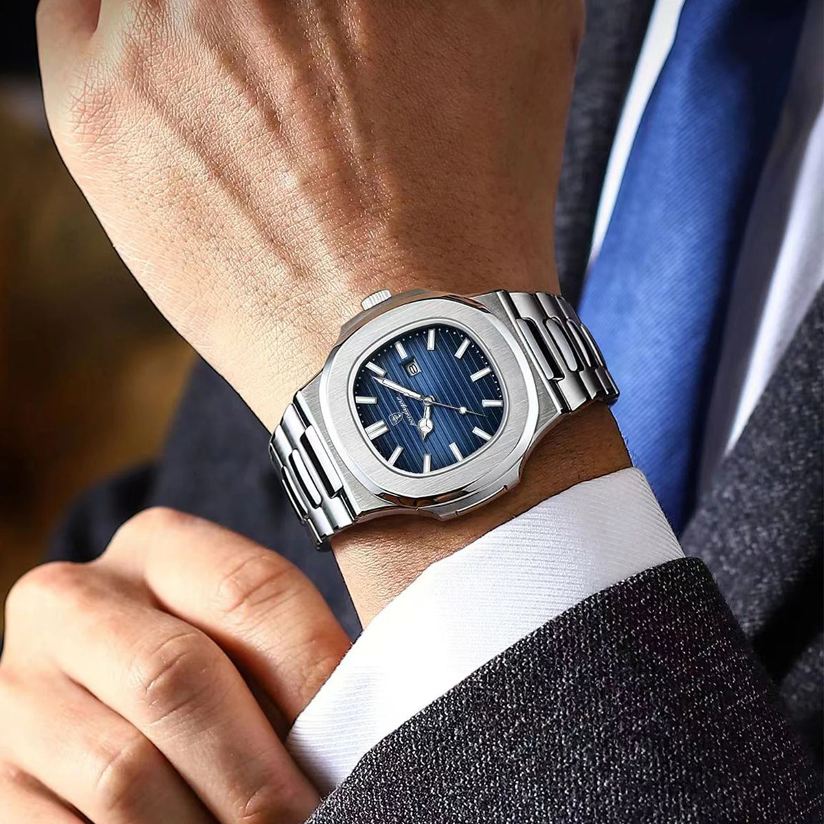 Reloj de pulsera cuadrado de lujo POEDAGAR para hombre, resistente al agua, luminoso, con fecha, de acero inoxidable, deportivo, de cuarzo, para hombre.