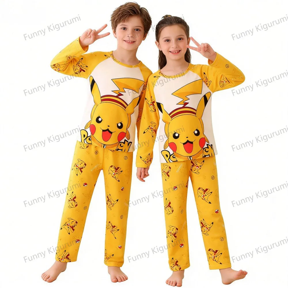 Pijamas de dibujos animados para niños de 3 a 5, 7, 9, 11 y 13 años, conjuntos de ropa para el hogar para niños, pijamas de Pikachu de manga larga para niñas, ropa de descanso para adolescentes