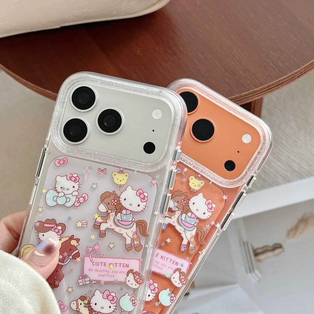 Preciosa funda de teléfono KT con dibujos animados para iPhone 17 Pro 16 Pro 15 14 13 Pro Max, funda protectora trasera minimalista de lujo de alta gama