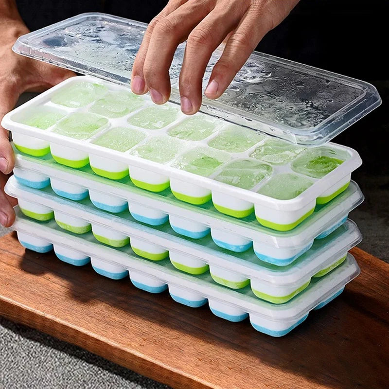 Bandeja para cubitos de hielo, molde de silicona con cubierta cuadrada de 14 cubos, moldes para cubitos de hielo de fácil liberación, barra de cocina de verano, herramientas para hacer bebidas heladas DIY
