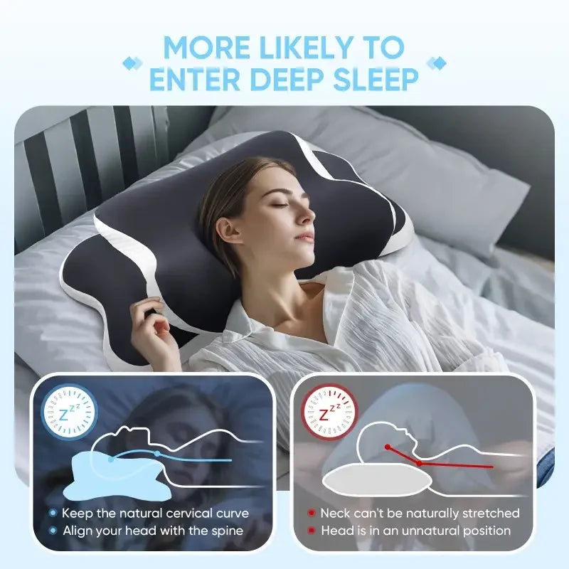 Almohada cervical ergonómica de espuma viscoelástica con forma de mariposa, en forma de C/ajustable de doble altura, con funda transparente - soporte lateral/decúbito supino/almohada