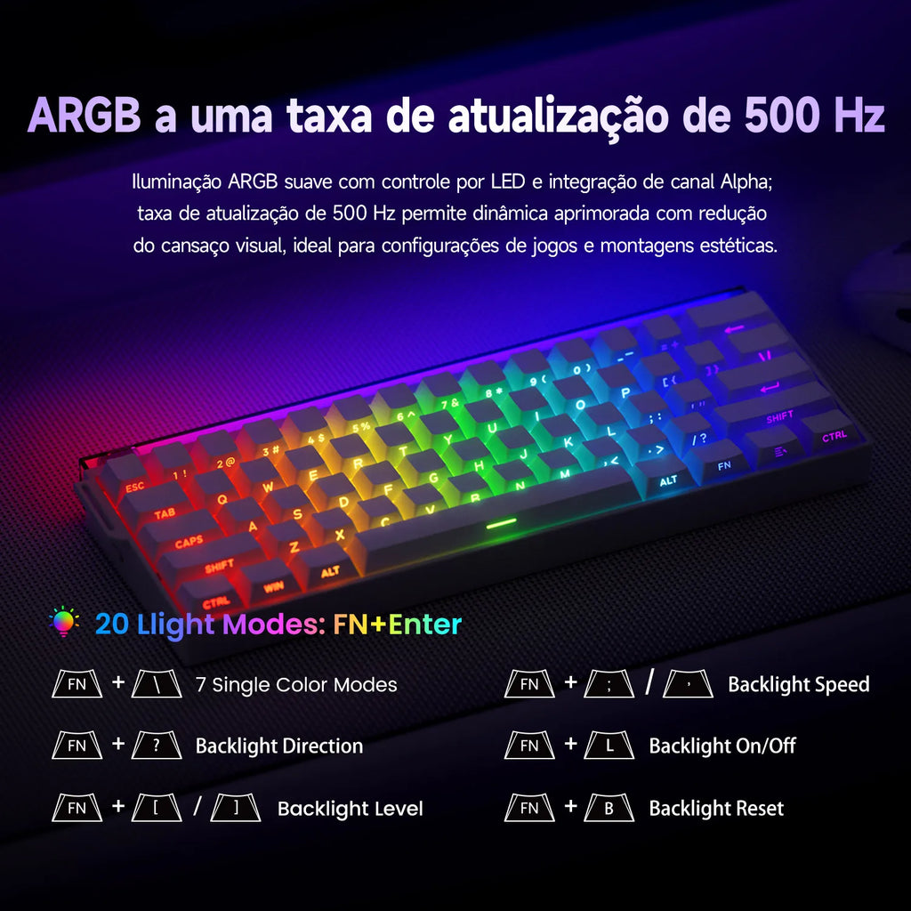 Teclado Veekos Shine60 60% AGRB con Lightbox rt0.01 mm interruptor magnético 8K tipo C con cable e-sports Gaming Teclado mecánico