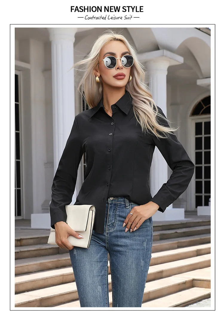 Blusa Elegante de Gasa con Botones para Mujer, Camisa Informal de Manga Larga con Cuello Camisero para Primavera y Verano, Blusa Tipo Túnica para Oficina