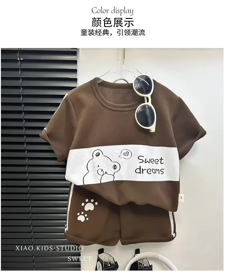 Traje de manga corta para niños, conjunto a rayas para niñas y niños, Tops de verano + ropa corta para bebés, novedad de 2024