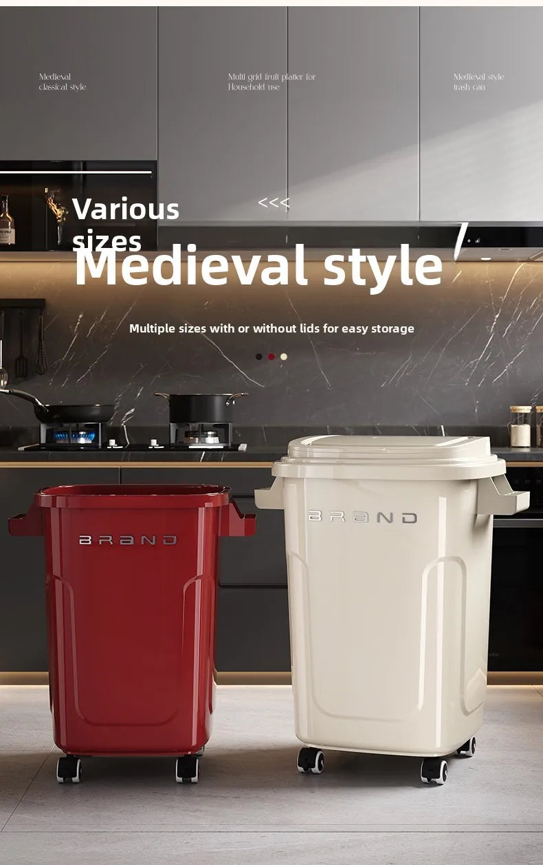Contenedor de Basura de Cocina de Gran Capacidad con Ruedas y Tapa para Uso Doméstico y Comercial, Fácil de Mover, No Es Necesario Agacharse