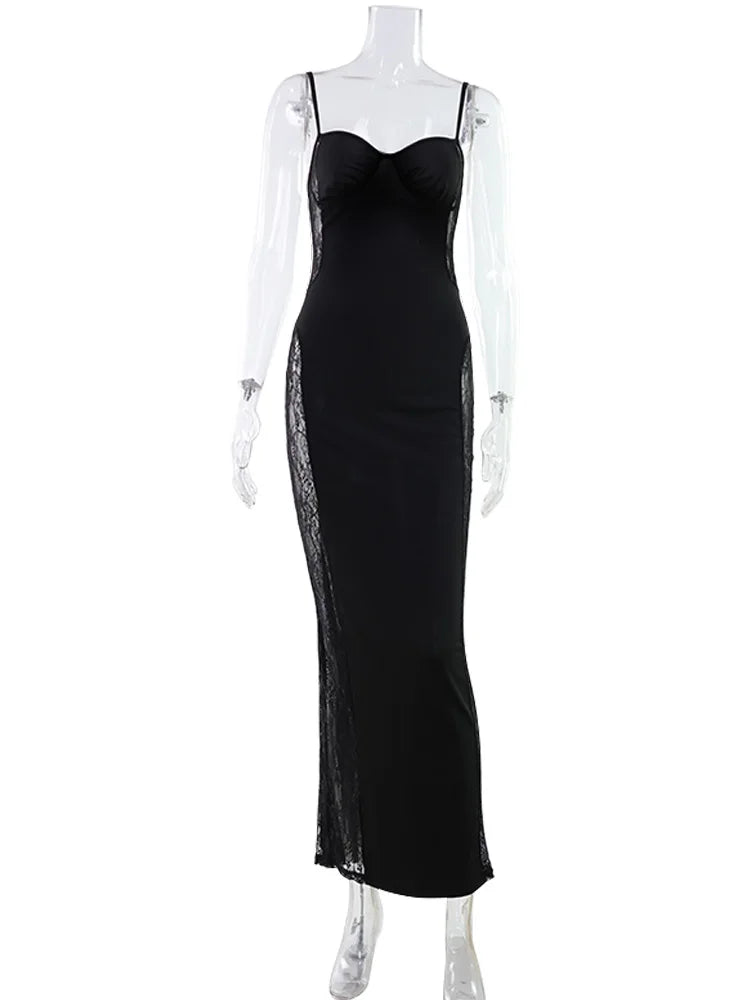 Ahagaga Eelgant correas Vestidos de mujer Patchwork encaje vaina camisola sólida sin mangas fiesta tendencia moda Mujer Vestidos batas