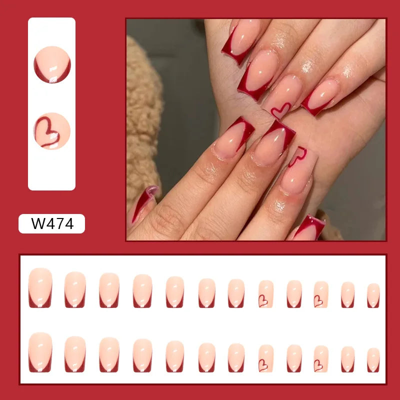 Dulce francés 24 Uds. De uñas postizas degradadas rosas, manicura de dedos artificiales brillantes, uñas postizas reutilizables para mujeres
