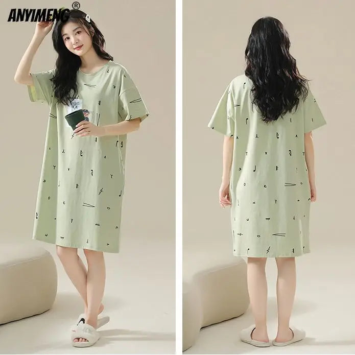 100% ALGODÓN! Camisón de verano para mujer de talla grande M-4XL, nuevo camisón antibacteriano HQ, camisón de manga corta, vestido informal
