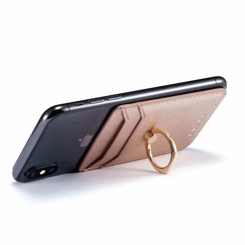 Tarjetero de cuero adhesivo 3M adhesivos tarjeta de identificación de crédito teléfono móvil bolsillo trasero funda tipo billetera pegatina soporte para teléfono Suporte Celular