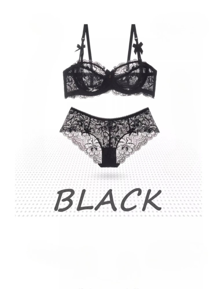 MOYISU-Conjunto de lencería de verano, sujetador minimalista de encaje francés transparente, bragas, ropa interior Sexy ultrafina para mujer, busto grande, bragas y sexys