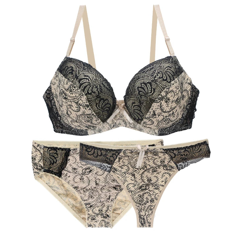 Neell-Conjunto de sujetador de realce sin costuras para mujer, ropa interior de 3 piezas, copa BCDEF, Beige, negro, azul, morado, rojo, blanco, lencería de talla grande