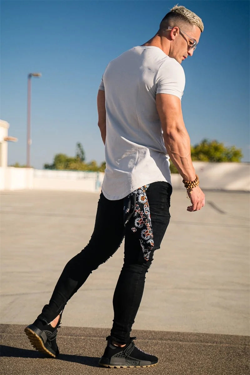 Camiseta de entrenamiento muscular, camiseta de manga corta de entrenamiento de verano para hombre, camiseta de fitness de algodón de alta calidad para hombre, camisetas de color sólido para gimnasio