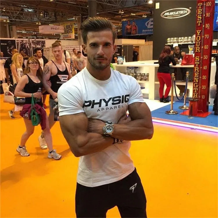 Camiseta de culturismo para hombre, camisetas de algodón ajustadas para Fitness, camisetas ajustadas de manga corta a la moda para hombre, camisetas, ropa