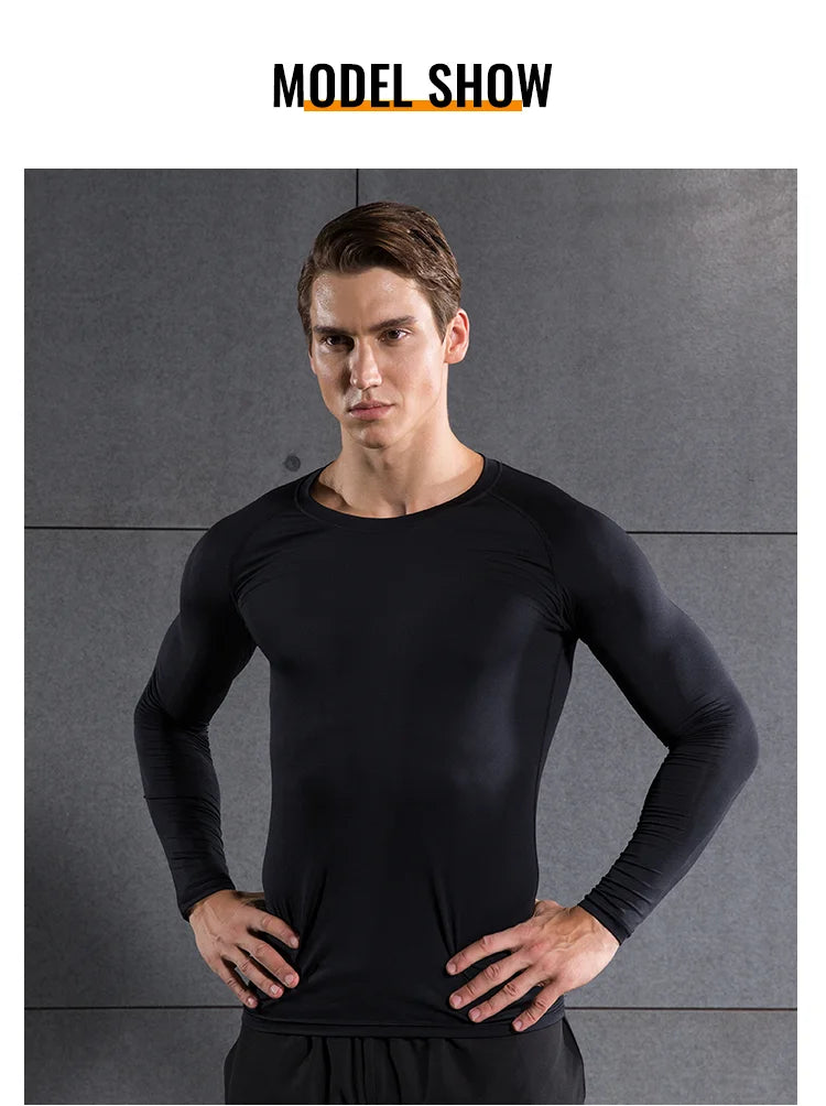 Camiseta de compresión para correr para hombre, camiseta de manga larga para hombre, ropa de gimnasio, ropa deportiva de secado rápido, camiseta de Fitness, camiseta de entrenamiento muscular