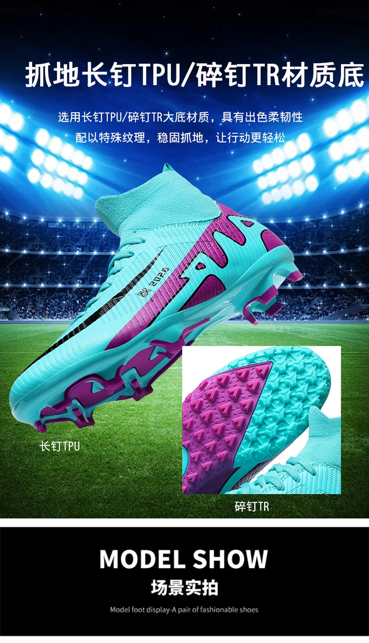 Zapatos de fútbol rosas a la moda para hombre, botas de fútbol ligeras profesionales con calcetín, zapatillas de fútbol originales antideslizantes para exteriores